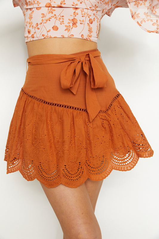 Sunset Soiree Waist Tie Mini Skirt Orange